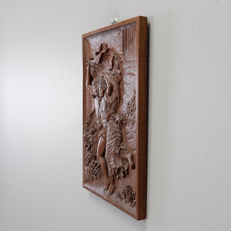 RELIEF, trä, signerad A. Flandin, 1900-tal.