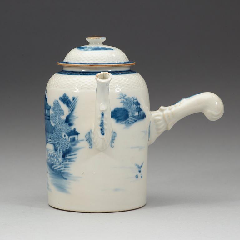 A blue and white chocolate pot with cover, Qing dynasty, Qianlong (1736-95).