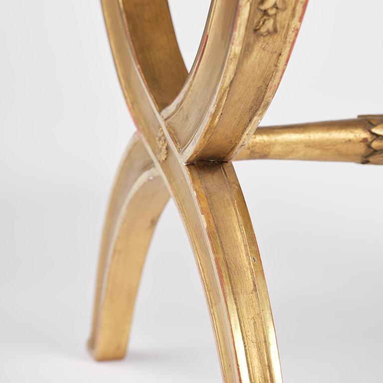 A pair of late Gustavian giltwood stools, Stockholm, late 18th century.