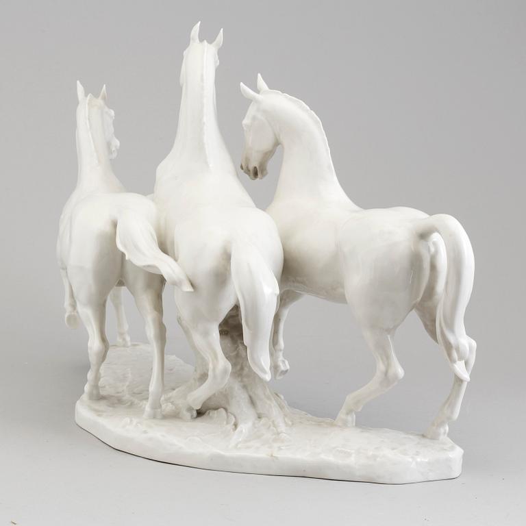 HANS ACHTZIGER, A porcelain figure group of horses from Hutschenreuther, Germany.