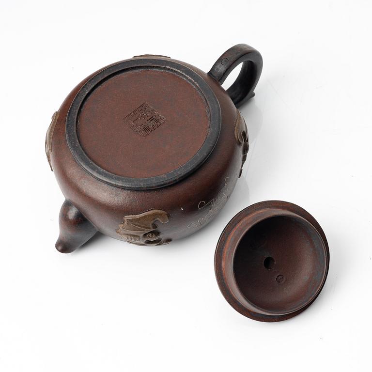 A 'bat' yixing teapot, China 1980s.