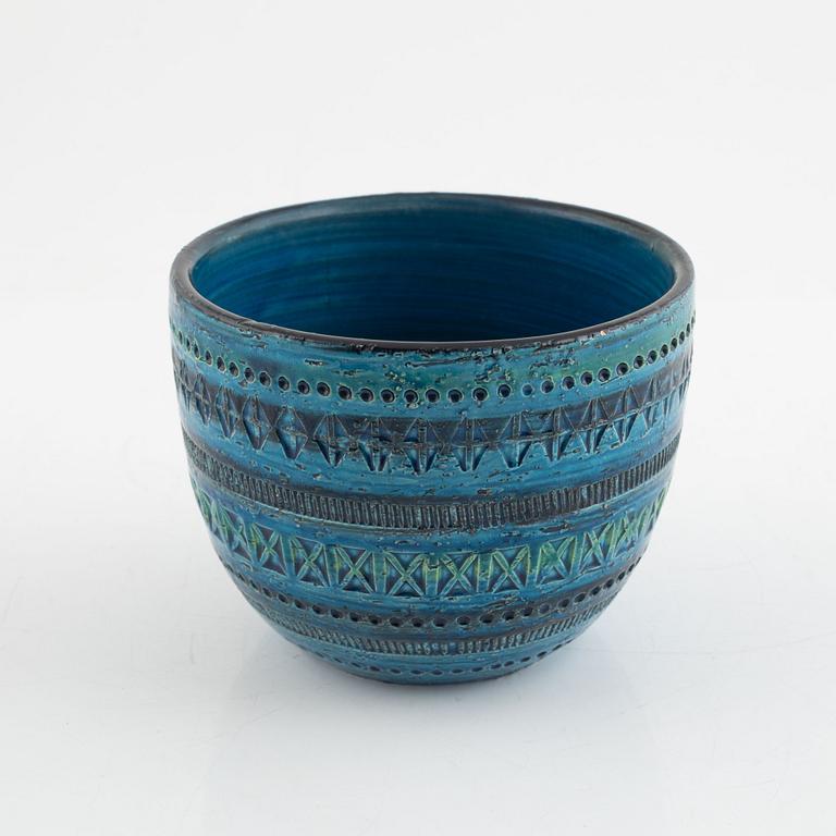 Aldo Londi, 2 pieces stoneware, bowl and figurine, "Rimini Blu", Bitossi, Italy.