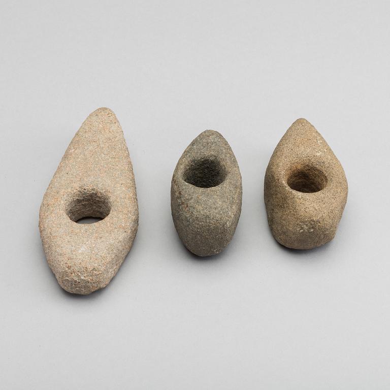 Three SScandinavian shaft hole axes, possibly the Neolithic Age.