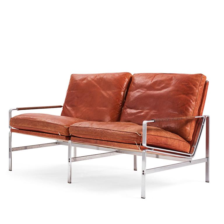 Preben Fabricius & Jørgen Kastholm, a two-seated brown leather sofa, Kill International, Germany 1960s.