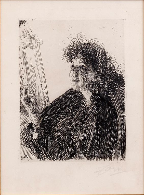 Anders Zorn, etsning, 1891, signerad.