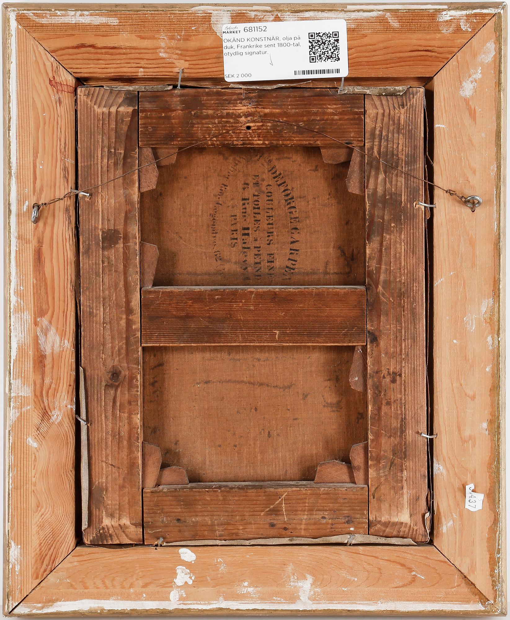 OKÄND KONSTNÄR, olja på duk, Frankrike sent 1800-tal, otydlig signatur.