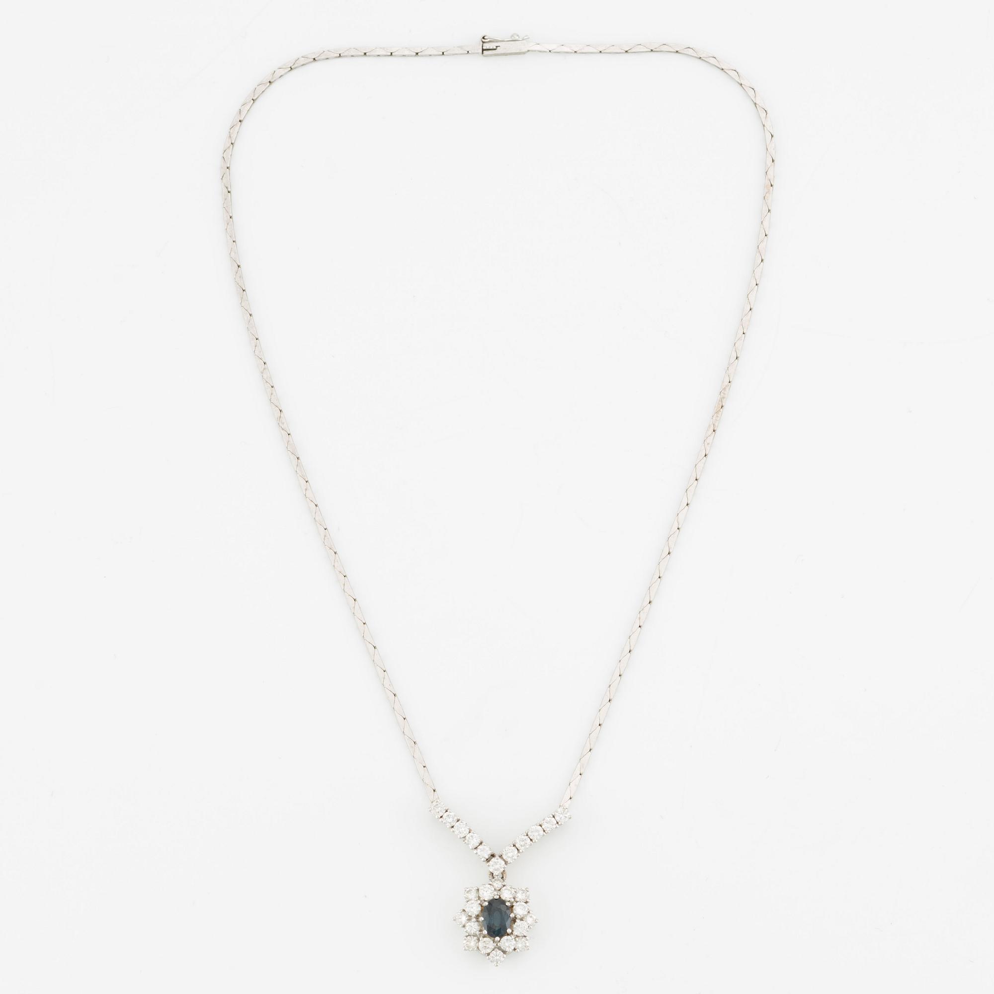 Necklace, 18K white gold with sapphire and brilliant-cut diamonds.