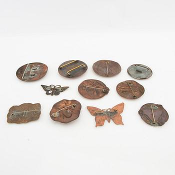 Brooches and buckles 11 pcs Art Nouveau early 20th century copper.