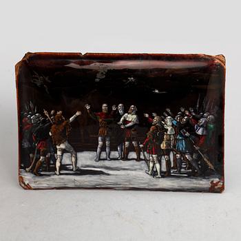 PLAKETT, emaljerad koppar, 1700/1800-tal.