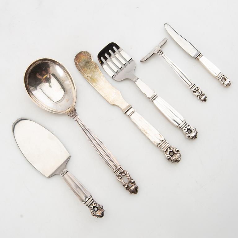 Johan Rohde, serveringsbestick 6 dlr "Konge/Achorn" sterlingsilver för Georg Jensen efter 1945.