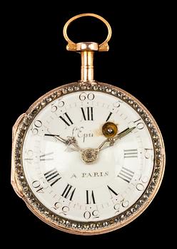 1139. FICKUR, L'Epine, Paris, guld 'en trois couleurs', emalj och rosenslipade diamanter, 1700/1800.