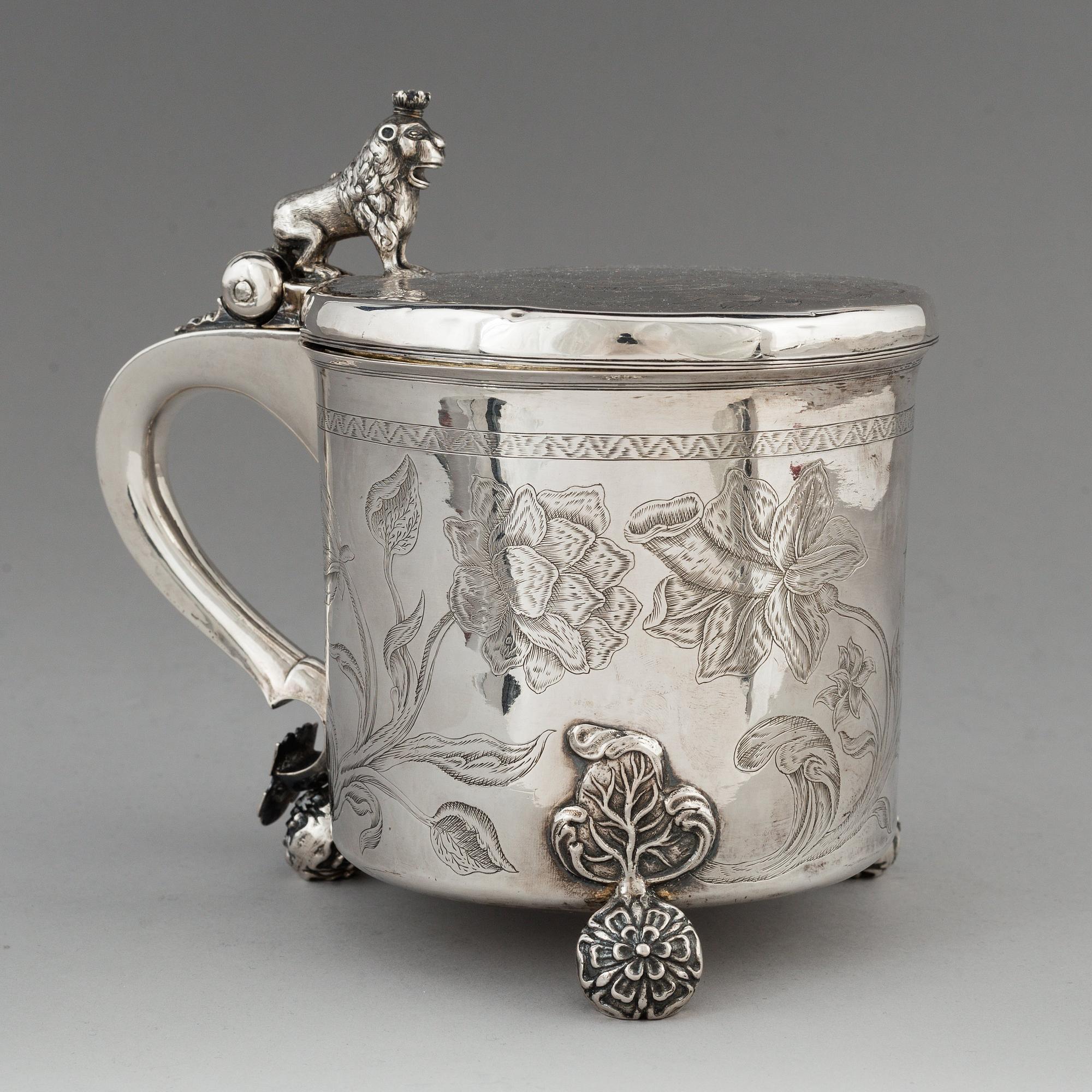 Hans Jorgensen Bull (verksam i Trondhjem 1660-1684), dryckeskanna, silver. Barock.