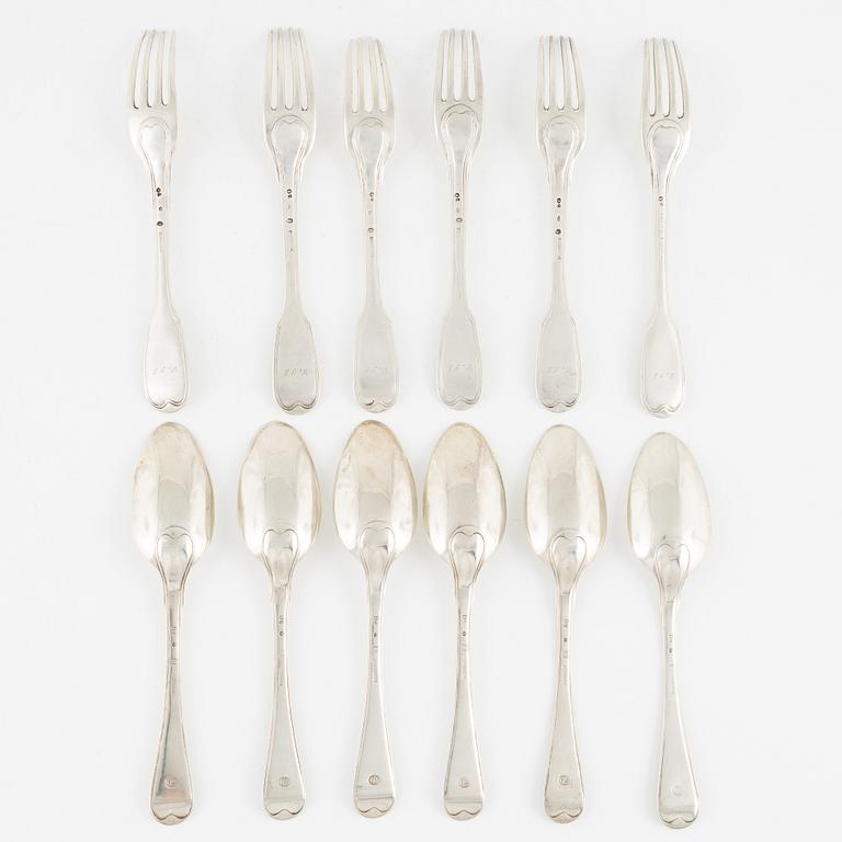 Six forks and six spoons ,silver, Mikael Nyberg Stockholm 1786.