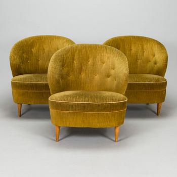 Fåtöljer, 3 st, 1900-talets mitt.