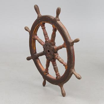 Nautical wooden steering wheel, 20th Century.