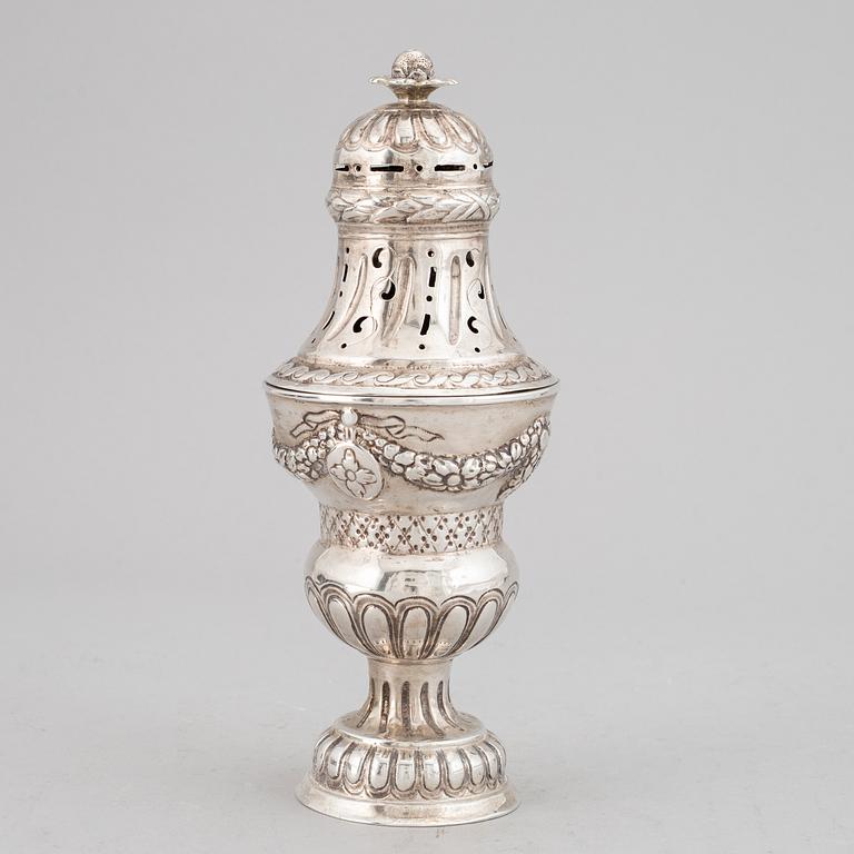 A Danish 18th century silver sugar-caster, marked Copenhagen 1781.