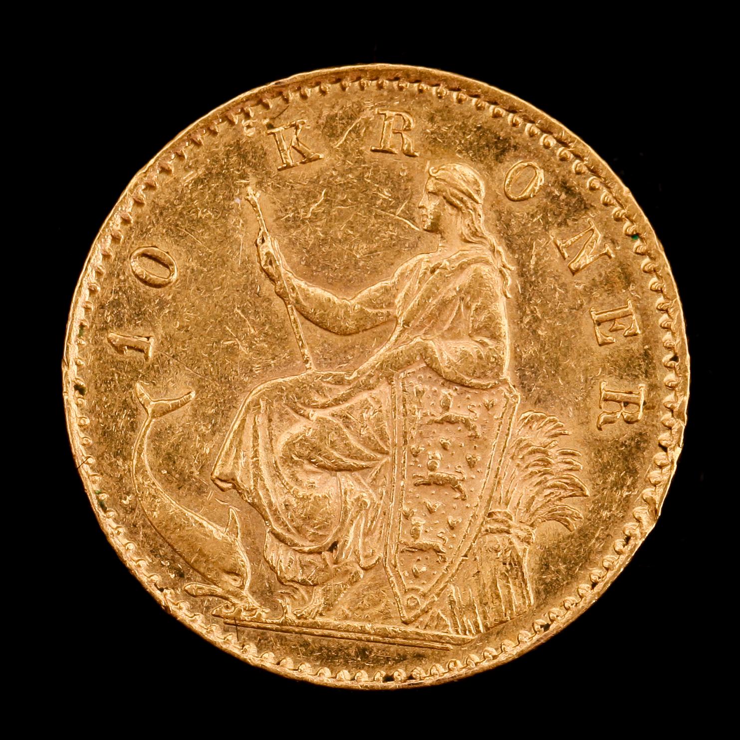 GULDMYNT, Christian IX, Danmark, 1877. Vikt ca 4 g.
