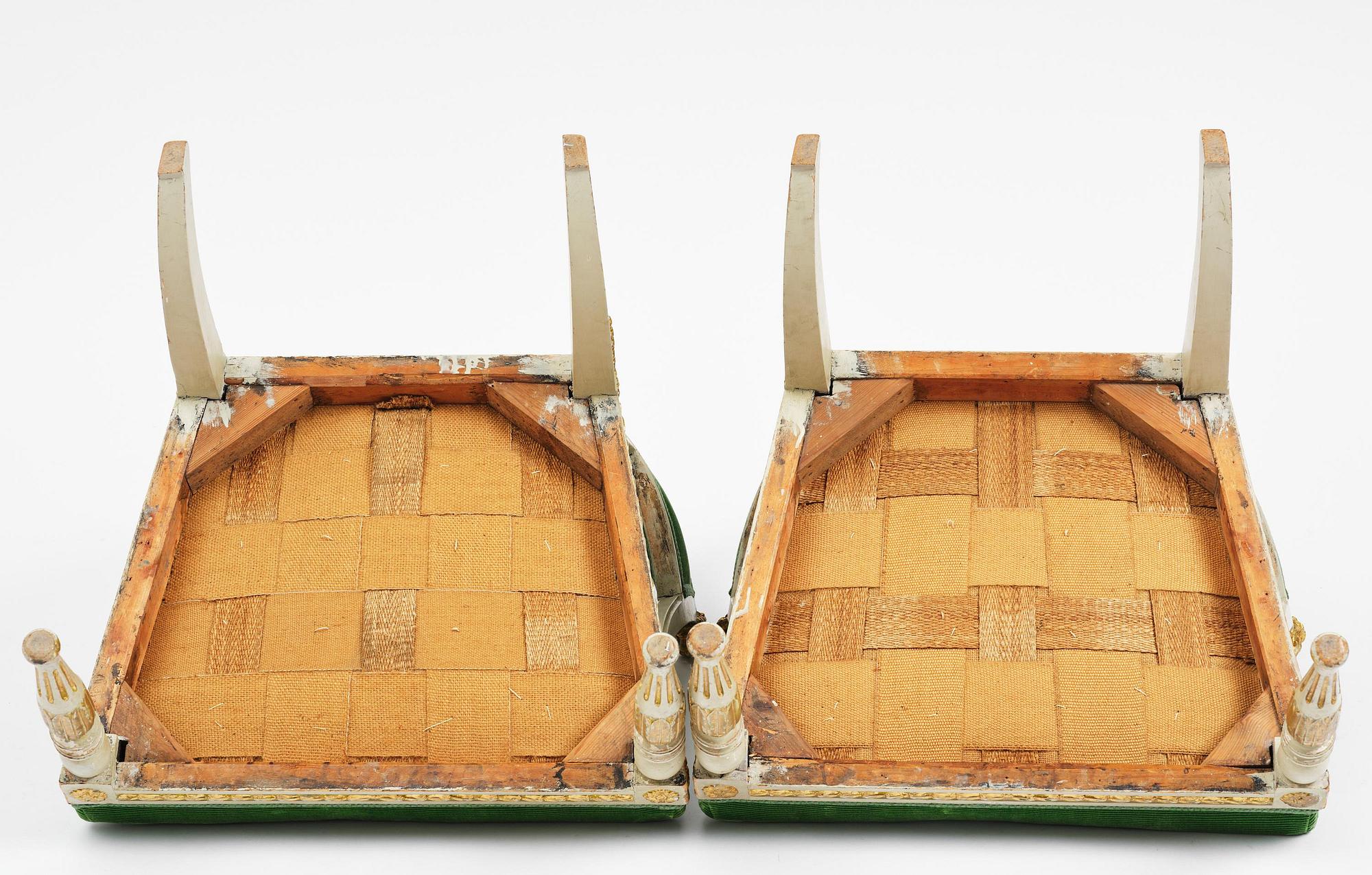 A pair of late Gustavian open armchairs, Stockholm, late 18th century.