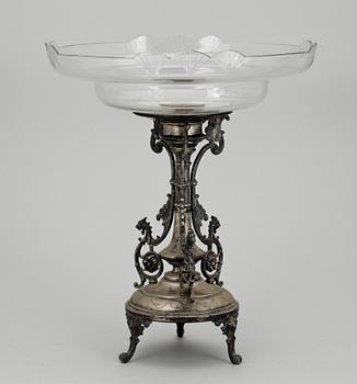 SKÅL PÅ FOT, nysilver och glas, 1800-talets slut.