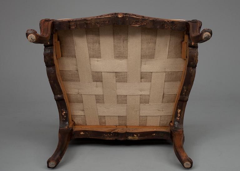 KARMSTOL, rokokostil, märkt Lysberg & Hansen A/S Kgl Hofleverandør København Danmark, sekelskiftet 1800/1900-tal.