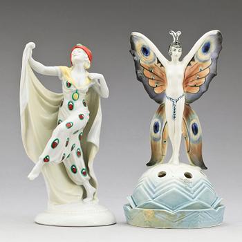 FIGURIN OCH VAS, porslin, art deco, bla Goebel, 1920/30-tal.