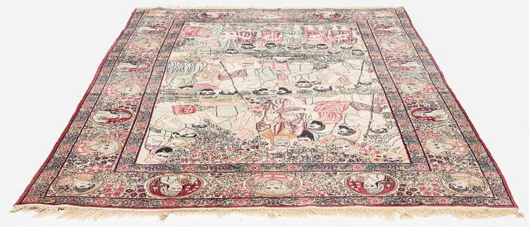 An antique pictoral Kerman rug, ca. 229 x 144 cm.