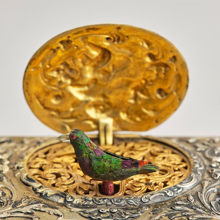 Music box. gilded 800 silver. Germany, late 19th/early 20th century.