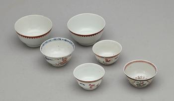 KOPPAR 6 st, FAT 3 st, porslin, Kina, 1700-tal.