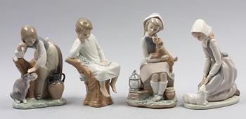 FIGURINER, 4 st, porslin, Lladro och Nau, Spanien.