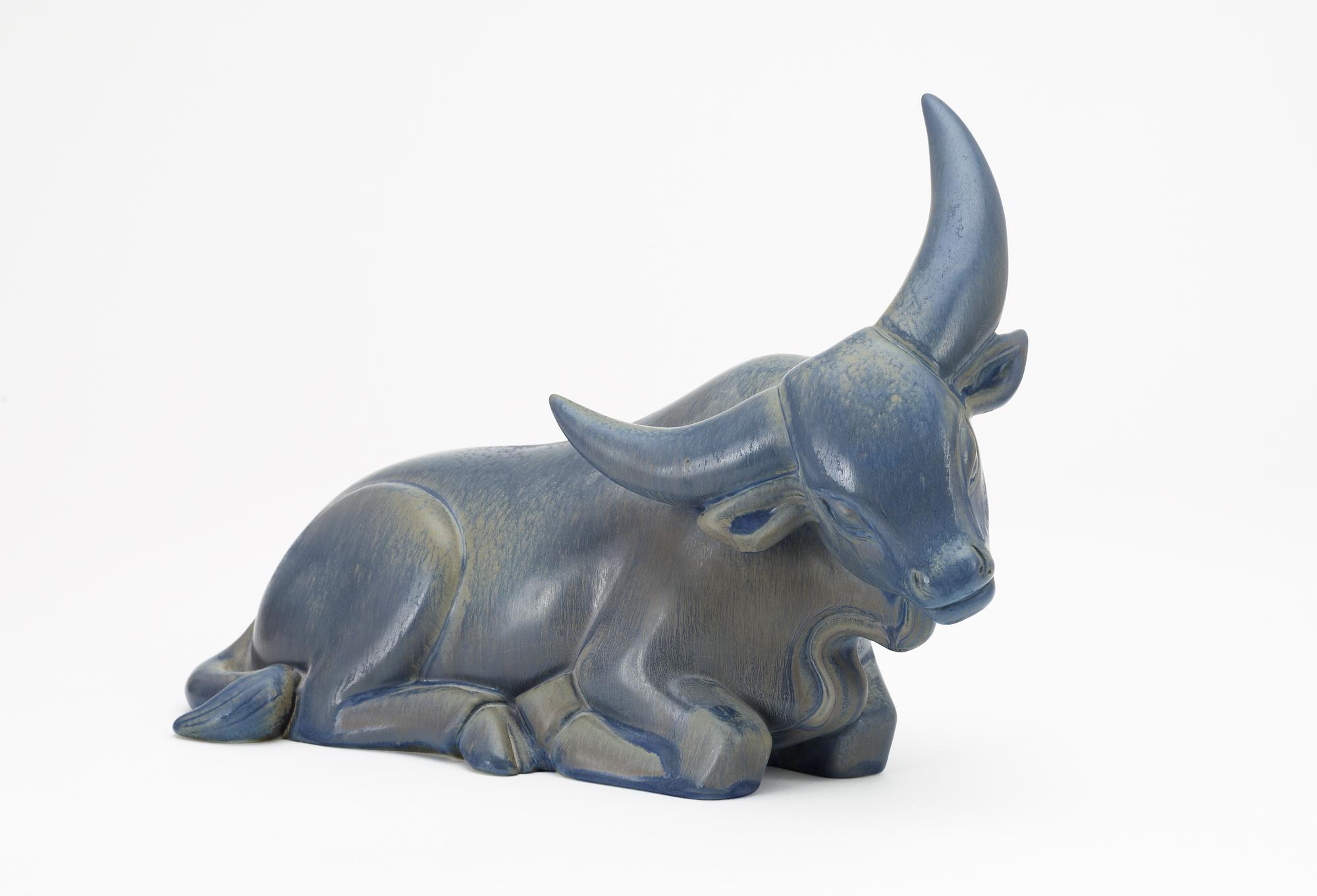 A Gunnar Nylund stoneware figure of a water buffalo, Rörstrand.