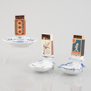 Three 'Blue Fluted' / 'Musselmalet' porcelain matchbox stands, Royal Copenhagen, models 136, 546, 2044, 1898-1923.