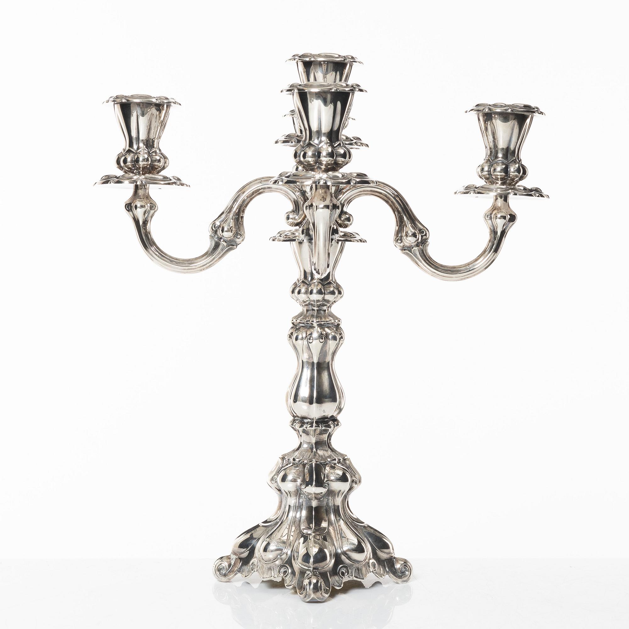 A silver candelabrum, marks of Kultakeskus Oy, Hämeenlinna, Finland 1973.