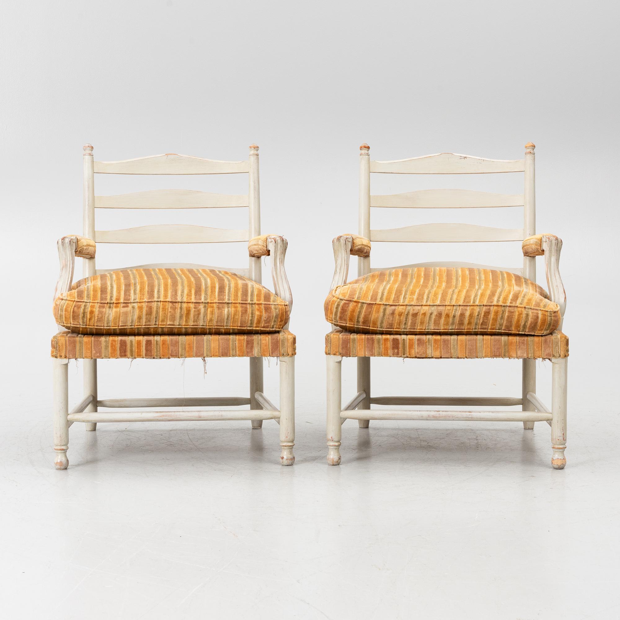 Armchairs, a pair, 'Gripsholm Armchair no. 53', SO Larsson Stilmöbler, second half of the 20th century.