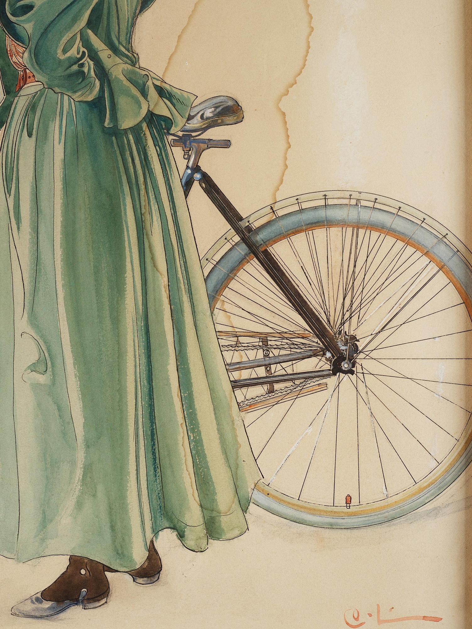 Carl Larsson, Fru Grosshandlare Eriksson/Kvinna vid cykel (study for "Skolungdomens korum" at Ladugårdsgärde).