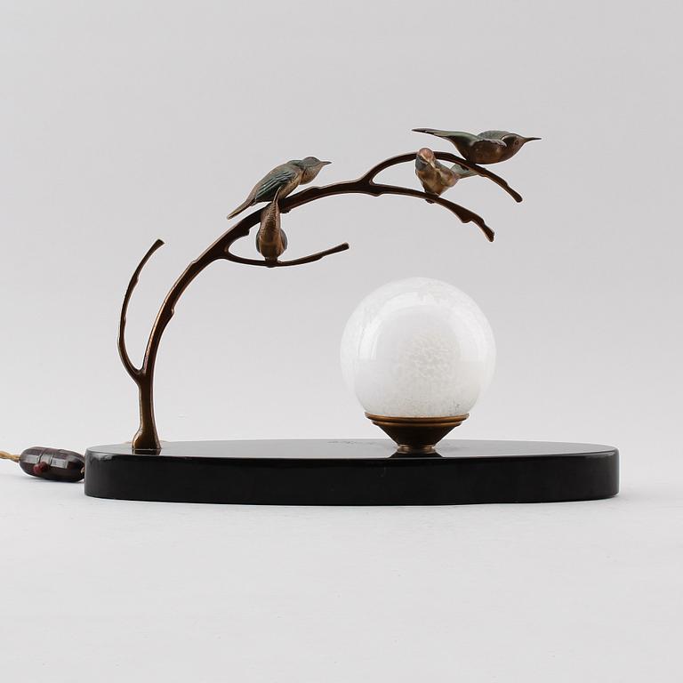 BORDSLAMPA, brons och sten, art déco, 1920-/30-tal.