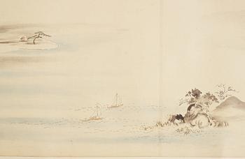 A Japanese Makimomo, ink and colour on paper, Meiji (1868-1912).