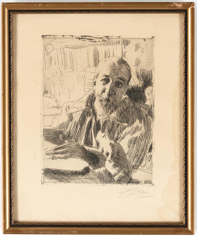 ANDERS ZORN, etsning, "Anatole France", signerad i blyerts, sigenrad och daterad 1906 i plåten.