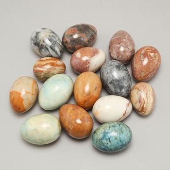 15 stone adornment eggs, made in the second half of the 20th century.