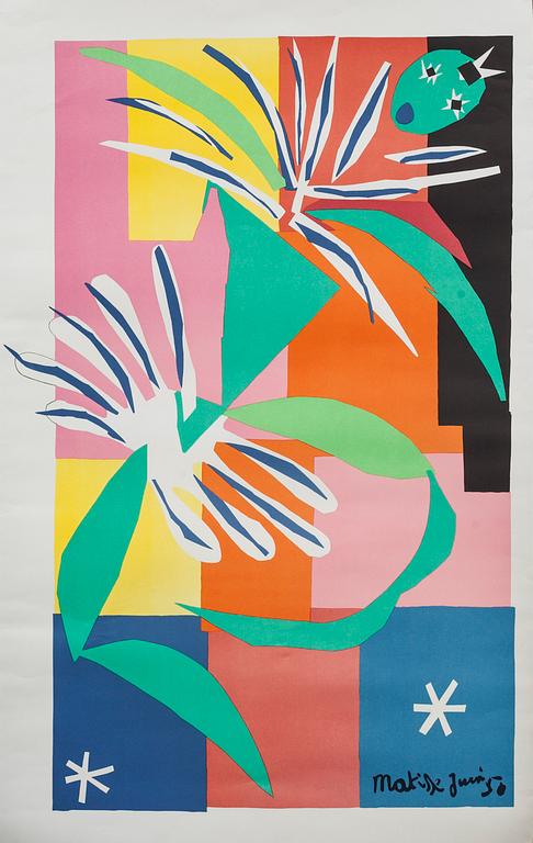 HENRI MATISSE, efter, färglitografisk affisch, signerad och daterad -50 i trycket.