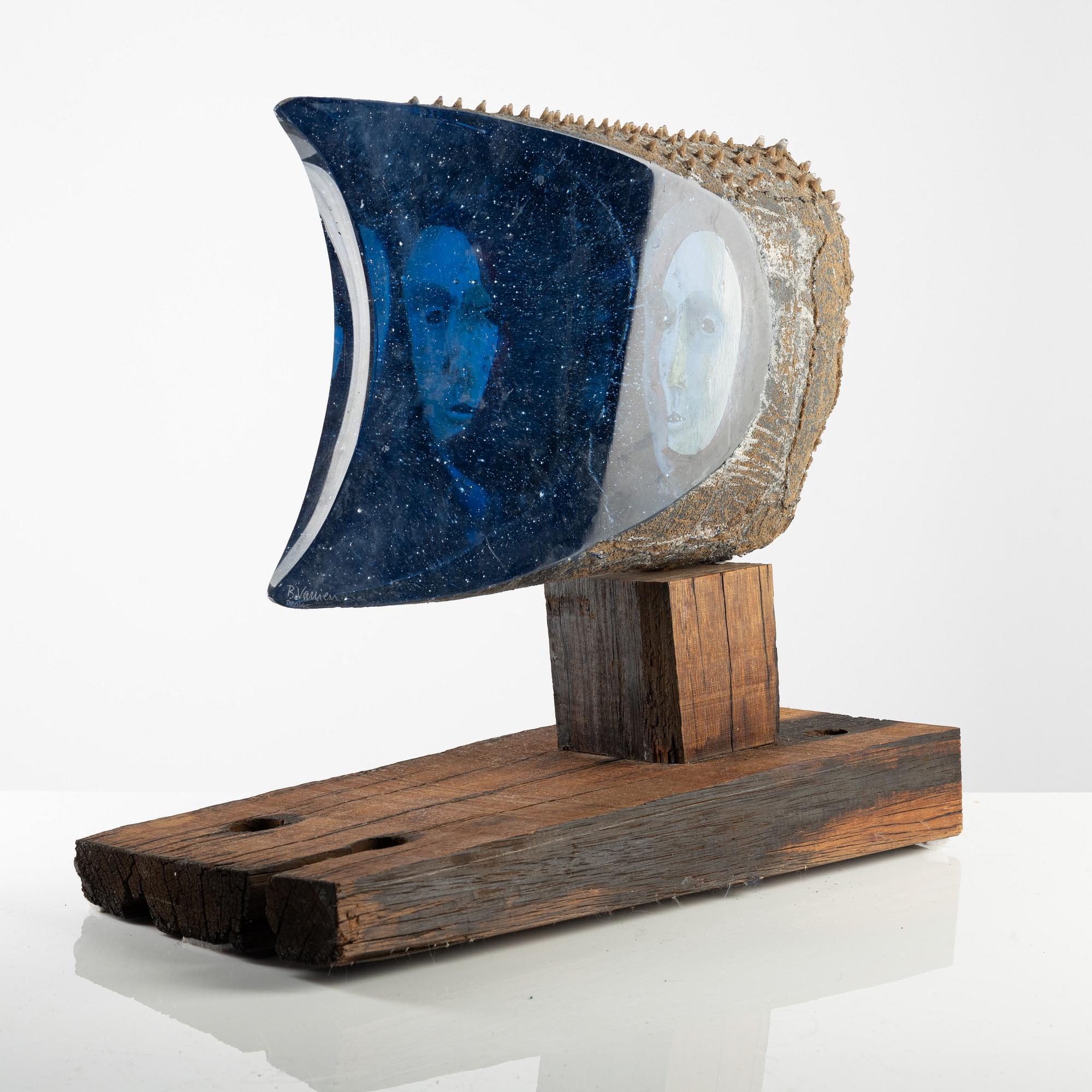 Bertil Vallien, a "Janus", sand cast glass sculpture, Kosta Boda, Sweden, provex (prototype).