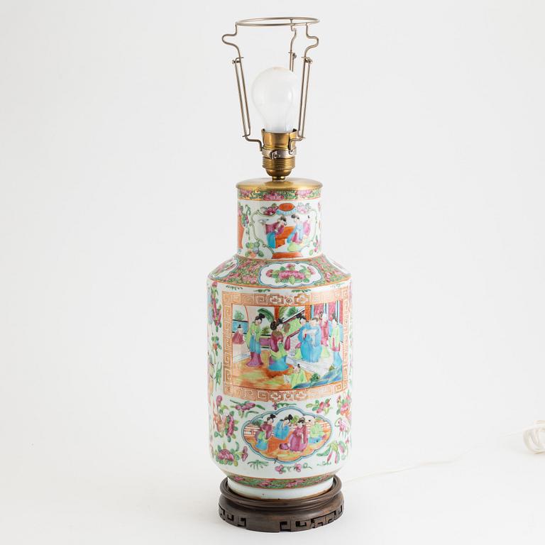 An enamelled Canton Vase / Table Lamp, 19th century.