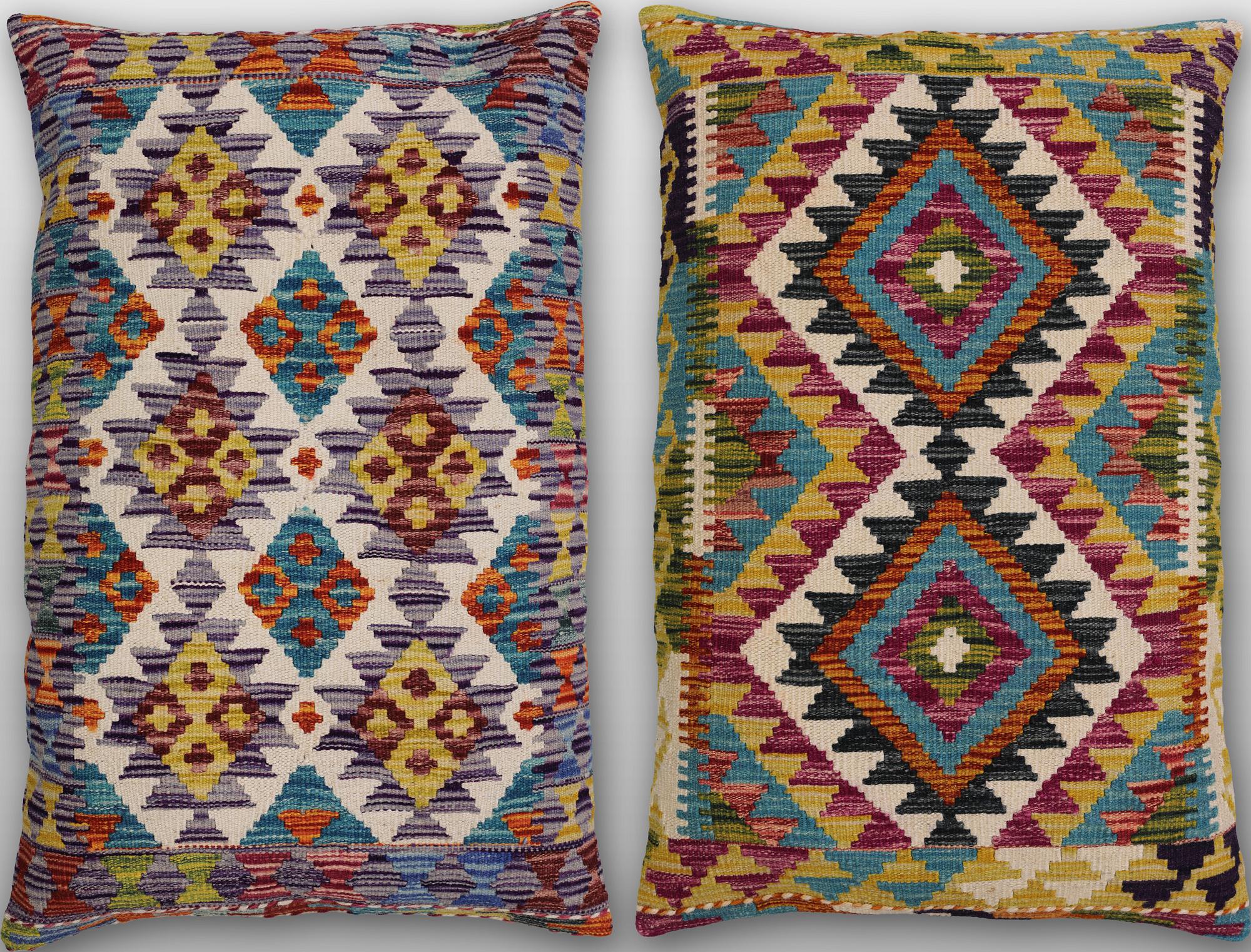 Two Kilim cushion covers, approx. 87 x 58 and 84 x 56 cm.