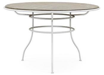 An Olle Rex lackered iron table with gray schist top by Svenskt Tenn.