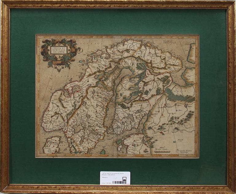 KARTA, handkolorerad, Gerard Mercator, 1500/1600-tal.