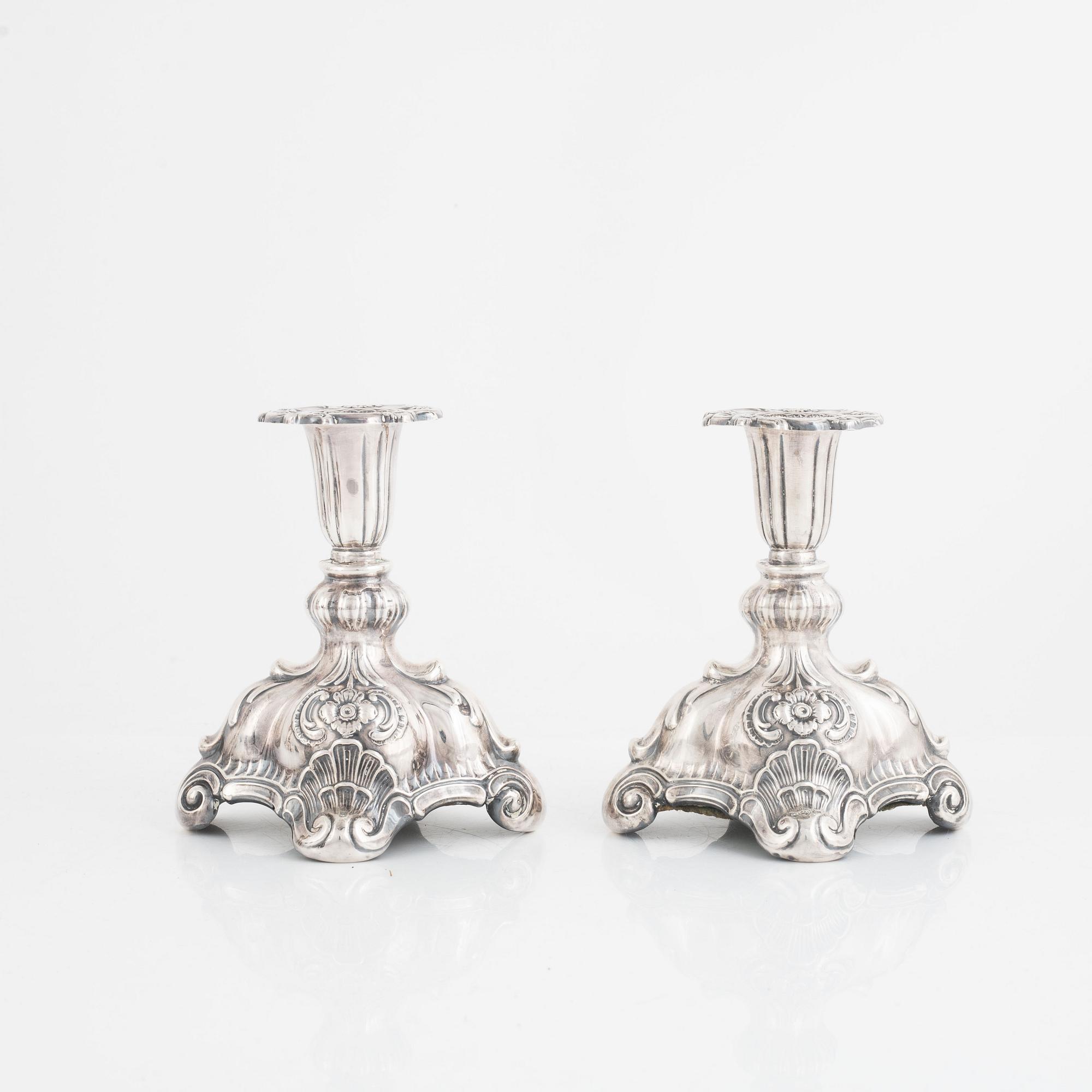 K Anderson, candlesticks, a pair, silver, Rococo style, Stockholm 1940.