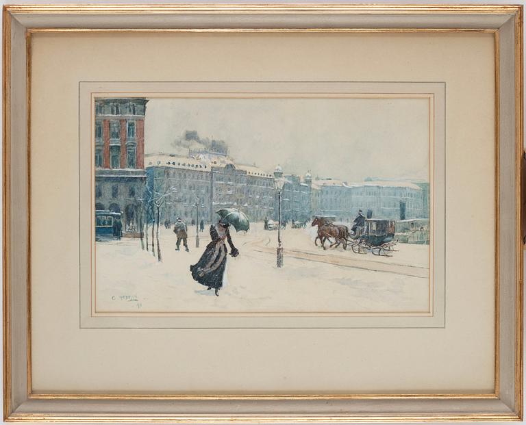 Carl Hedelin, View over Grand Hôtel, scene from Kungsträdgården, Stockholm.