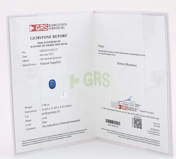 RING, med safir 7.49 ct och baguetteslipade diamanter.