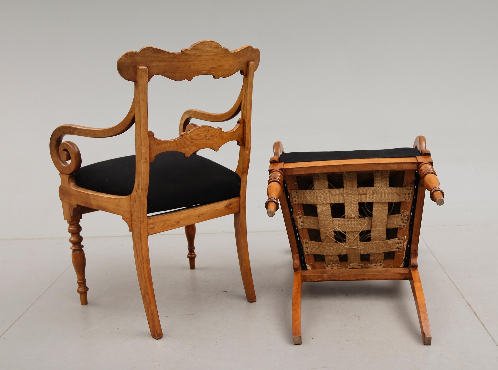 KARMSTOLAR, 1 par, Biedermeier, 1800-talets mitt.