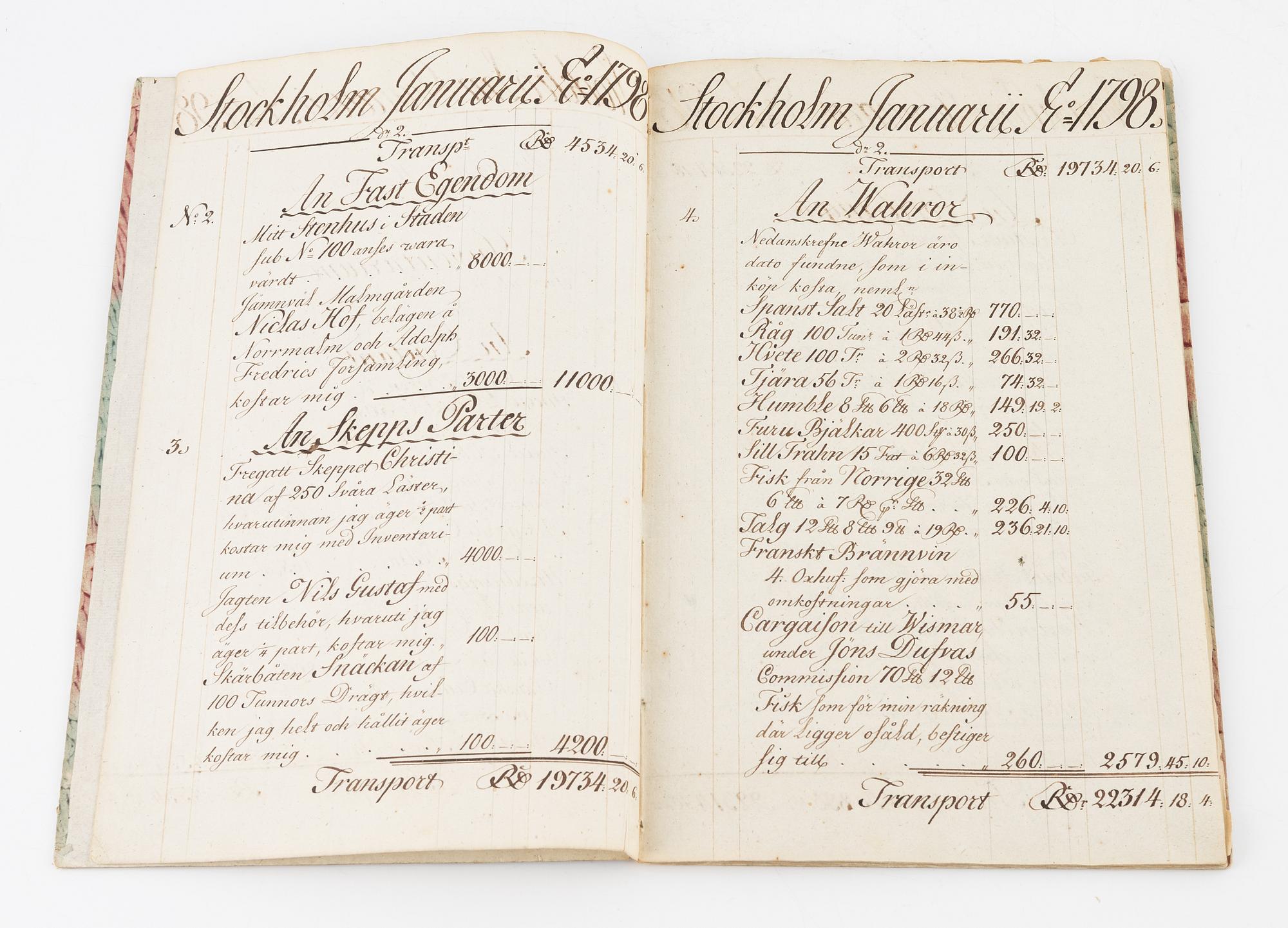 Handwritten cash books, etc., Stockholm 1768, 1798.