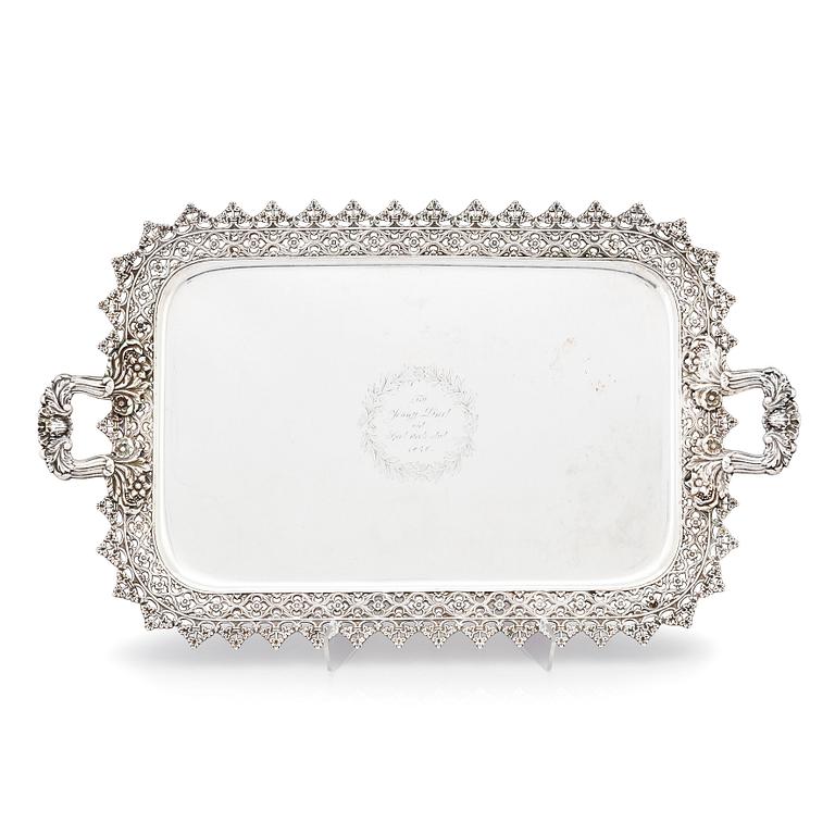 A Swedish 19th century silver tray, mark of Gustaf Möllenborg, Stockholm 1840.